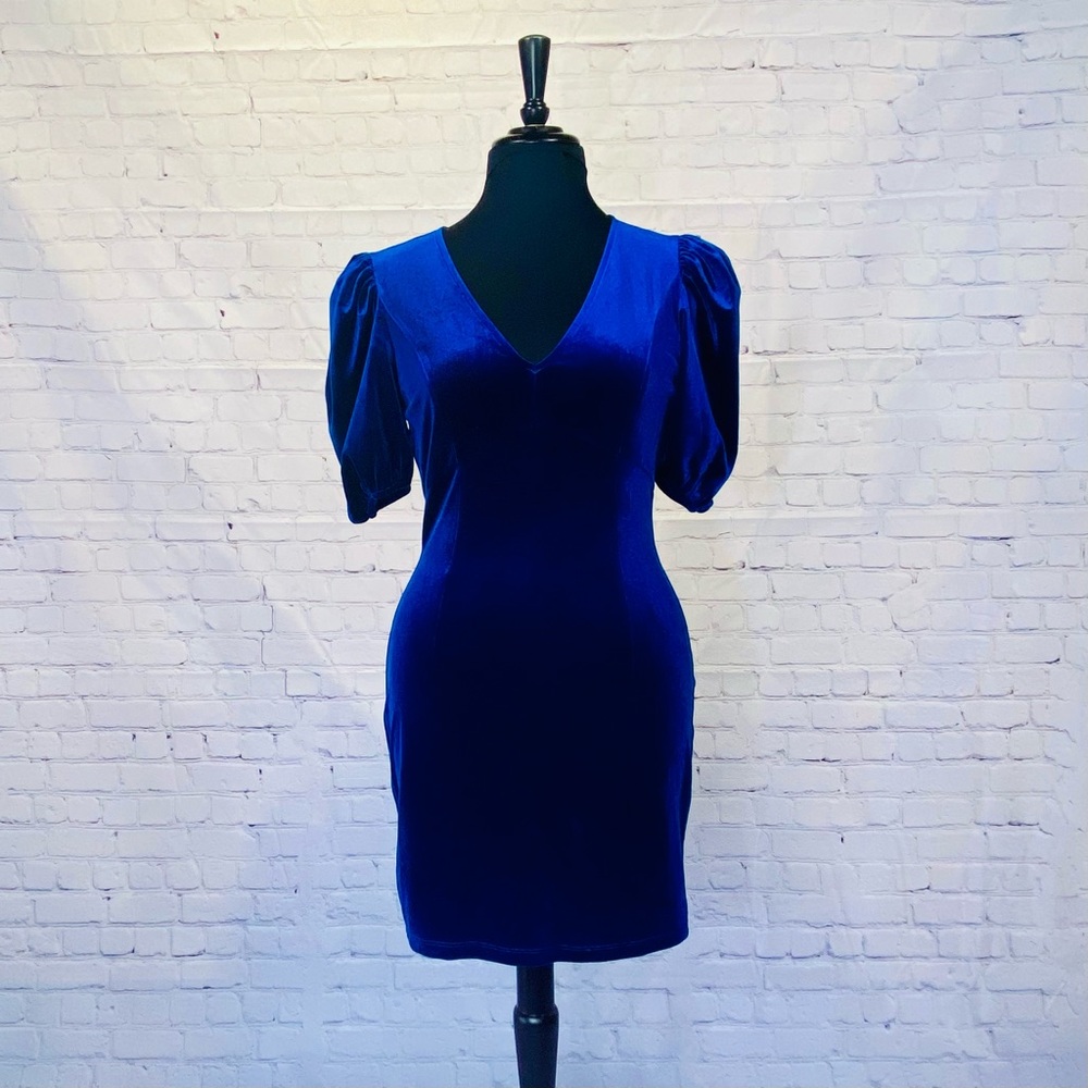 Elevator Disco blue velvet dress, size M